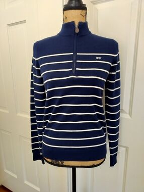 Women's Navy Striped Half-Zip Sweater - Vineyard Vines Size L